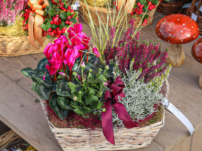 Herbstlich bepflanzter Korb